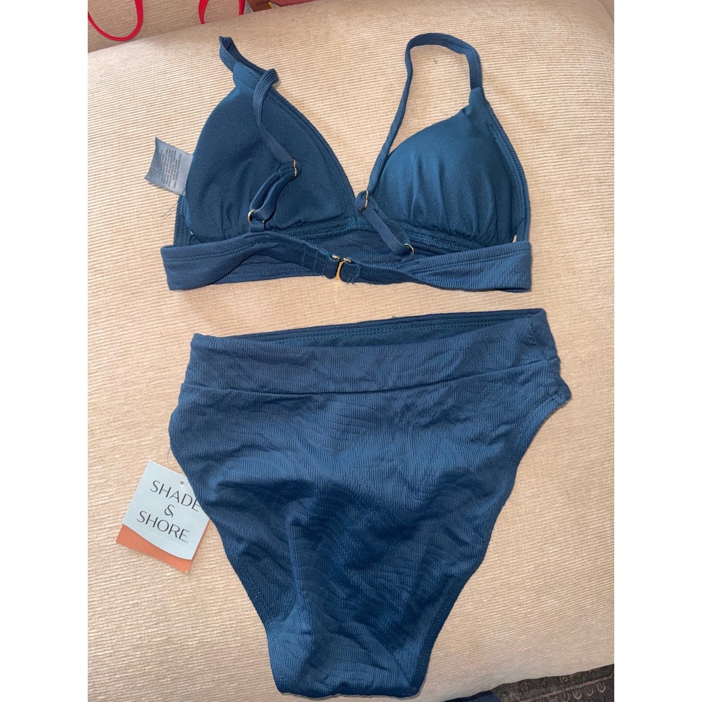 Shade & Shore Teal Blue Textured Triangle Bikini Set XS  NWT/NWOT